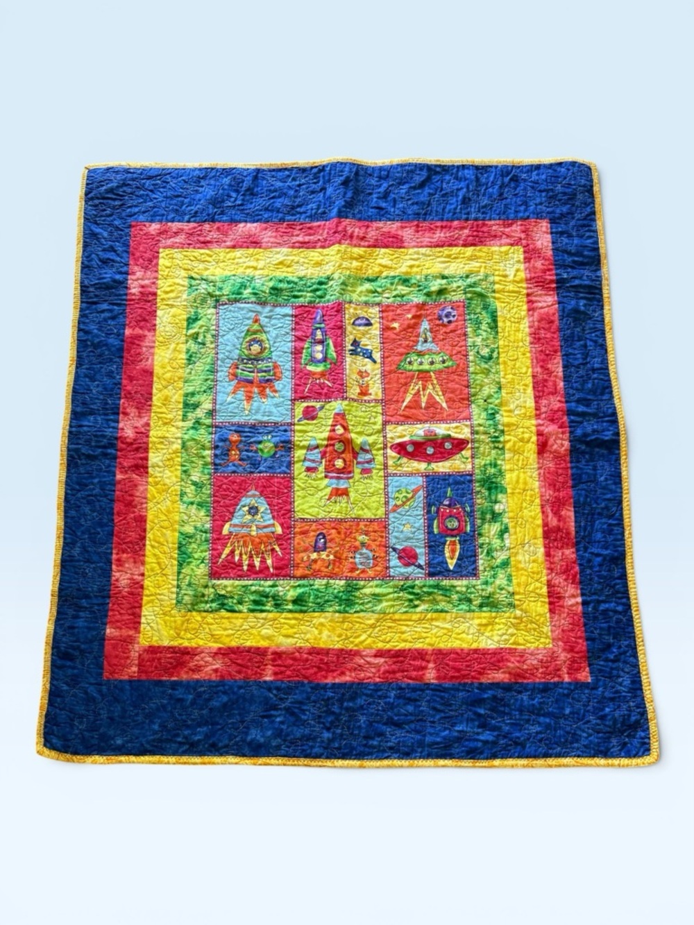 Vibrant, Whimsical Space-Themed Children's Quilt